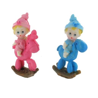 Birth Cake Topper - Baby on Rocking Horse 9 cm (8 pcs)