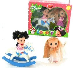 2 Dolls with Rocking Horse Playset