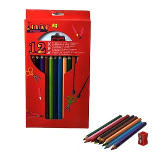 12 LARGE COLOURING PENCILS + SHARPENER (4 sets)