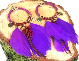 Purple Feather Earrings Ibiza Style (1 pc)