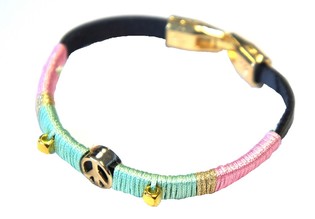 Ibiza Look Bracelet with Peace Symbol Pink/Mint (1 pc)