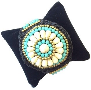 Ibiza Style Beaded Bracelet - Turquoise & White (Handmade)