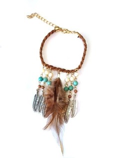 Ibiza Style Bracelet Brown with Feather (1 pc)