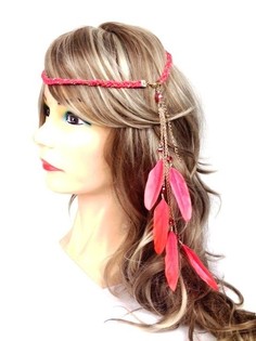 Braided Headband with Feathers Peach (1 pc)