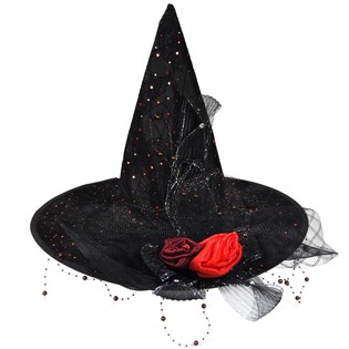 Deluxe Witch Hat with Fringes and Red Flower (6 pcs.)