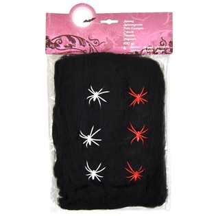 Halloween Decorative Cobweb Black 100g with 6 Spiders (6 pcs)