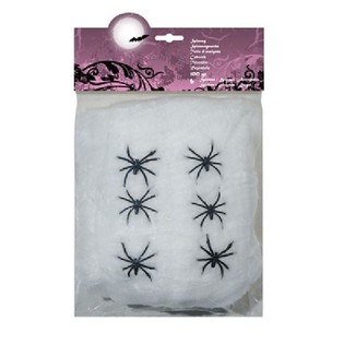 100g Decorative Spider Web with 6 Spiders - White (4 pcs)