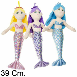 LARGE PLUSH MERMAID DOLL, 39 CM – MIXED COLORS (12 pcs.)