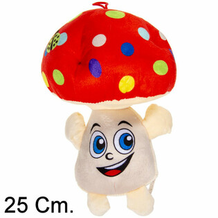 Large Plush Mushroom with Face - 25 cm - Mixed Colors (6 pcs)