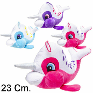 Plush Narwhal with Horn - 23 cm - Assorted Colors (12 pcs)