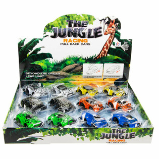 PULL BACK JUNGLE CARS IN DISPLAY (12 pcs)