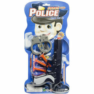 POLICE SET ON CARD - TOY GUN WITH 3 SUCTION CUPS & HANDCUFFS (6 pcs)