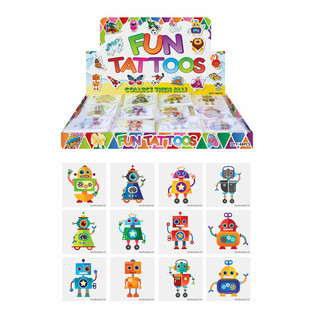 Fun Robot Tattoos - Packs of 12 Tattoos in Display (48 pcs)