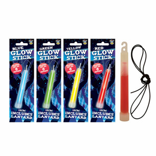 GLOW STICK BREAKLIGHT - 15CM LONG WITH LANYARD - MIXED COLORS IN DISPLAY (12 pcs)