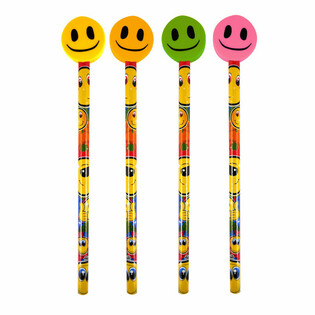 Cheerful Smiley Pencil with Eraser (24 pcs)