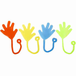 STICKY TOY HAND ON STRING - MIXED COLORS (48 pcs)