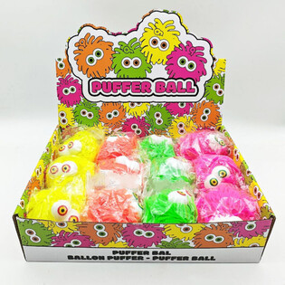 PUFFER BALL WITH EYES - 10CM - IN DISPLAY (12pcs.)