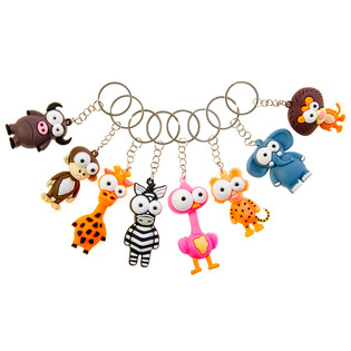 Funny Animal Keyrings - Big-Eyed Animal Mix (48 pcs)